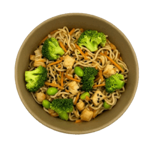 Noodles teriyaki con verduritas y heura (vegano)