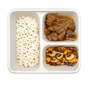 Ragú ternera + arroz + calabaza, tomate y champiñones