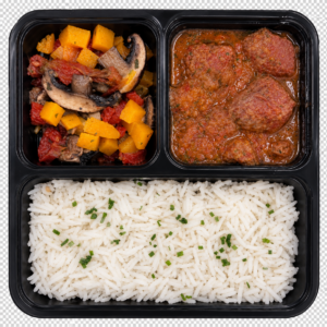 .Ragú ternera + arroz + calabaza, tomate y champiñones